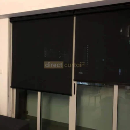 Perforated Roller Blind Ink Black Night Shot