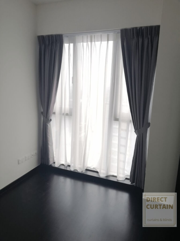Grey dim-out night curtains and white day curtains
