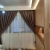 Dim-out Curtain – Stitch Cedar Brown layered with Yarn White Day Curtain in Woodlands Jumbo Flat Dining Area Singapore-watermark