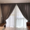 Dim-out Night Curtain – Stitch Gainsboro Grey - layered with Day Curtain Yarn White