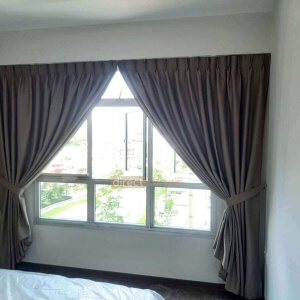 Dim-out Night Curtain – Stitch Wood Brown in Tampines HDB Singapore