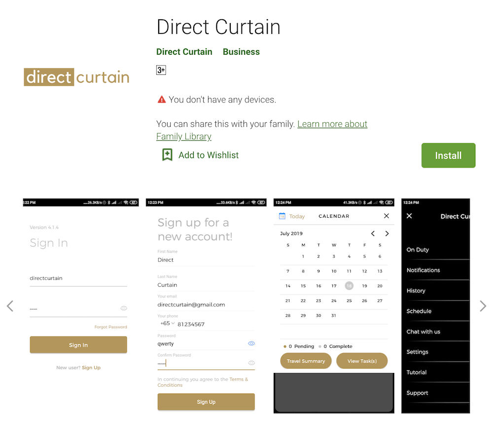 Direct Curtain Advisor App in Google Play Store Singapore