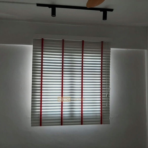 Fauxwood (PVC) Venetian Blind - Bright White 50mm with Pink Tape