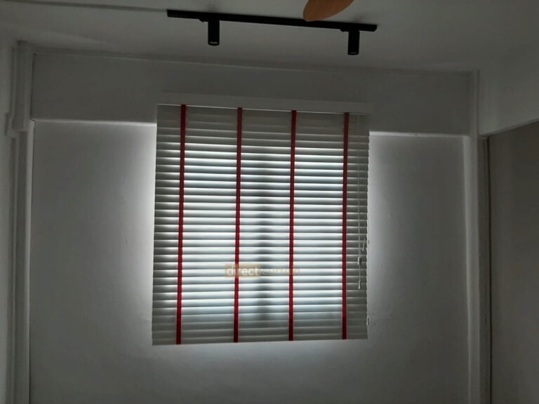 Fauxwood (PVC) Venetian Blind - Bright White 50mm with Pink Tape