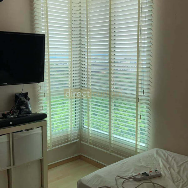 Venetian Blinds - Bright White with Cream Tape - L Shaped Window