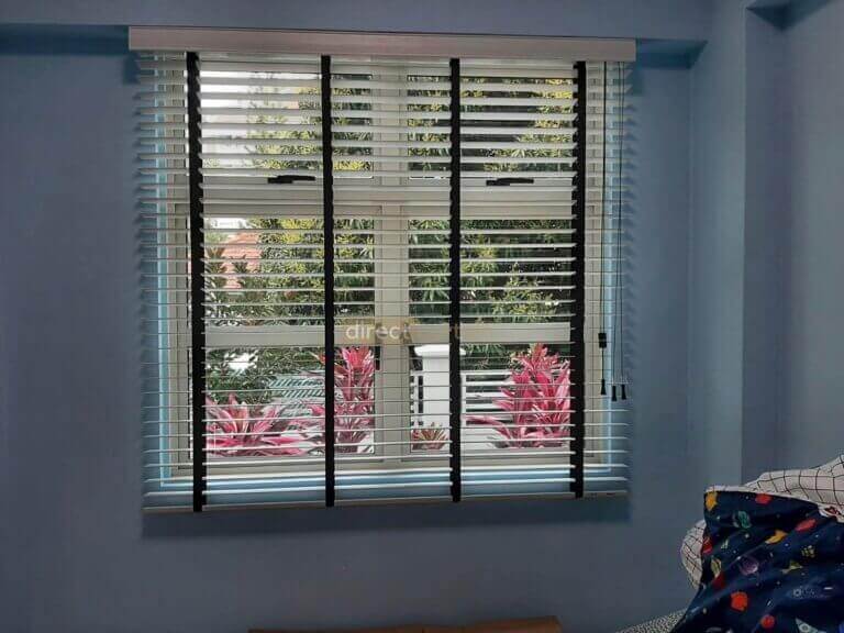 Venetian Blinds with Mist Colour and Black Tape Opened
