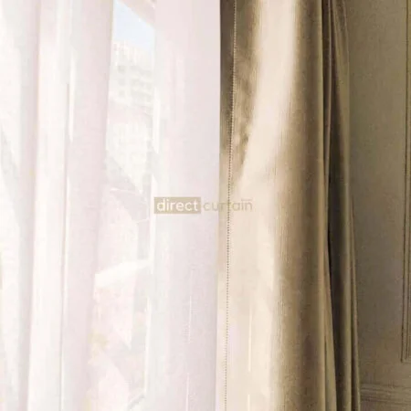 Dim-out Night Curtain – Light Gold Layered with Day Curtain Close up