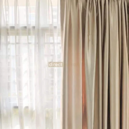 Dim-out Night Curtain – Light Gold Layered with Day Curtain in Right Side