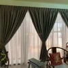 Dim-out Curtain – Designer Silky Grain Olive Green in Basement Room