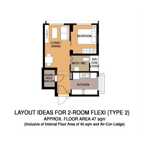 2 Room Flexi Type 2 HDB BTO Curtain Package Layout - Fernvale Dew