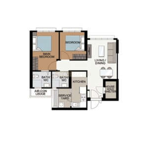 3 Room HDB BTO Kitchen with Partition Curtain Package Layout - West Coast Parkview