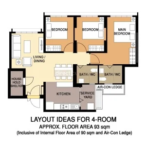 4 Room HDB BTO Curtain Package Layout - Fernvale Dew