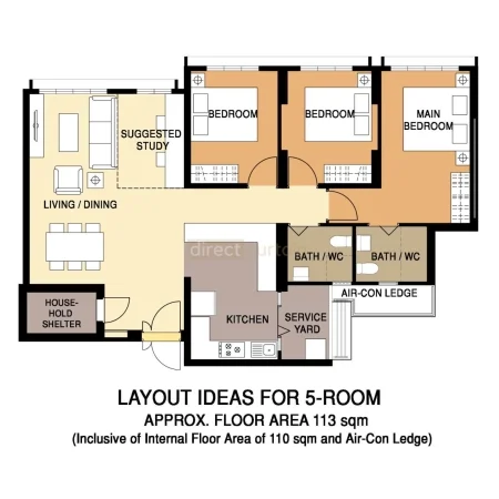 5 Room HDB BTO Curtain Package Layout - Fernvale Dew