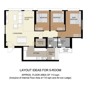 5 Room (Type 3H) BTO Curtain Package [Rivervale Shores] Floorplan Layout