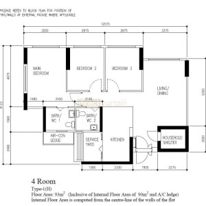 HDB 4 Room Type 1H Variant 1-Floorplan