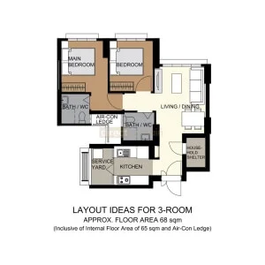 HDB BTO Curtain Package – 3 Room [Tampines GreenCourt] Layout