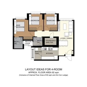 HDB BTO Curtain Package – 4 Room [Tampines GreenCourt] Layout 1