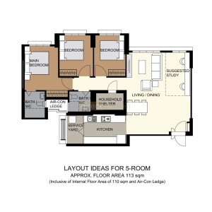 HDB BTO Curtain Package – 5 Room [Tampines GreenCourt] Layout