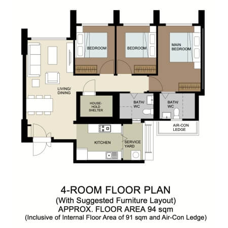 HDB Built-To-Order BTO Package - Plantation-Acres - 4 Room Layout