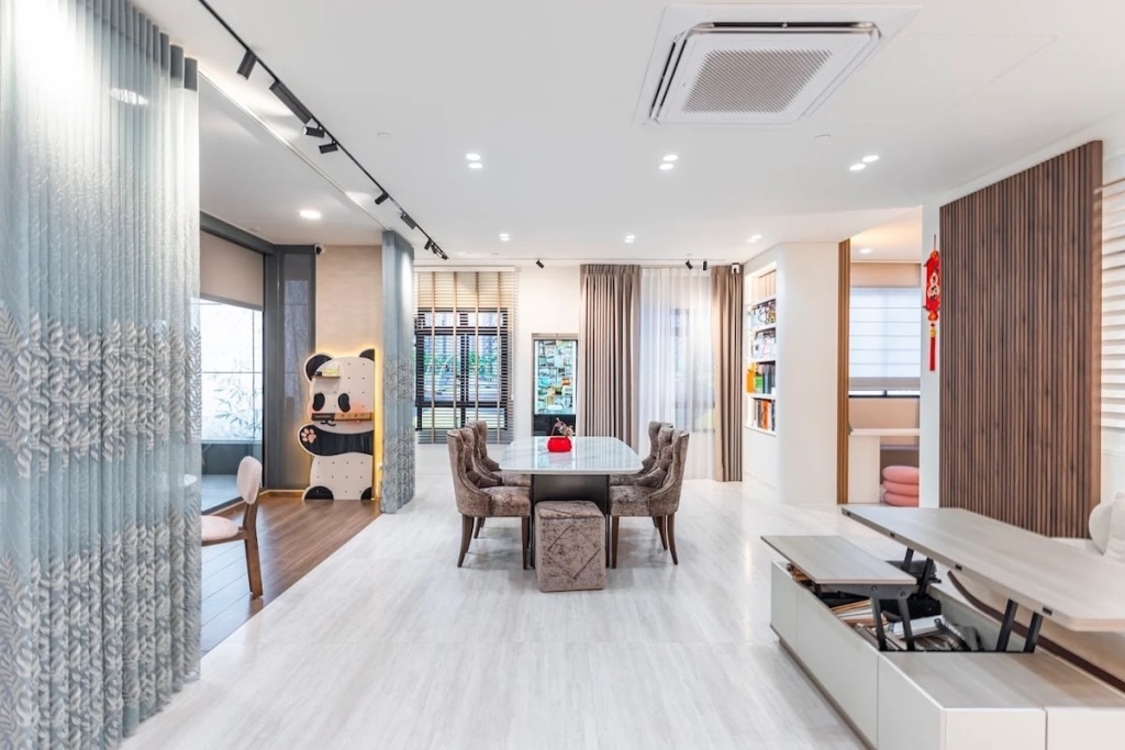 Contact us 1 HDB BTO Living Room Mockup with life-sized windows and curtains and blinds display