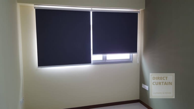 Dark Grey Roller Blinds in Bedroom