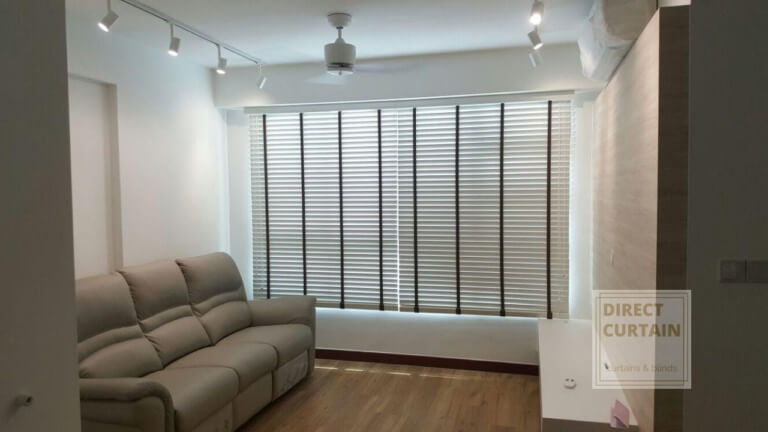 white venetian blinds with black woven ladder tape