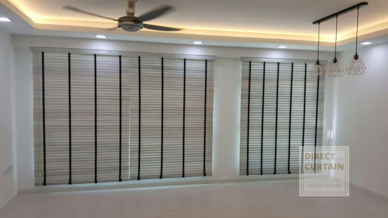 fauxwood venetian blinds in living room