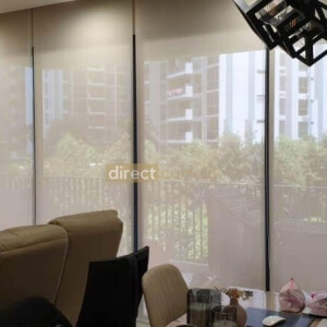 Indoor Sunscreen Roller Blind Beige White in Sengkang Living Room
