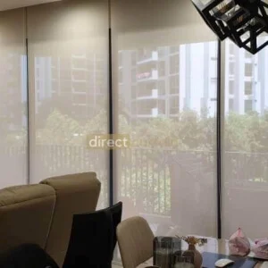 Indoor Sunscreen Roller Blind Beige White in Sengkang Living Room
