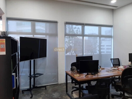 Sunscreen Roller Blind Grey White in Office at Burn Road 1