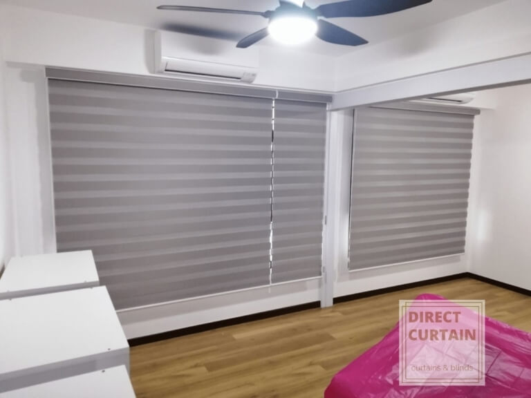 Grey korean combi blinds in living room and study area