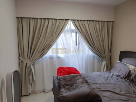 Blackout Curtain - Chevron Chiffon Grey White - HDB Buangkok
