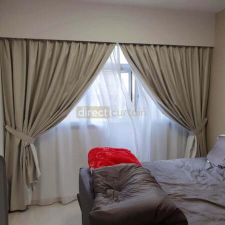 Blackout Curtain - Chevron Chiffon Grey White - HDB Buangkok
