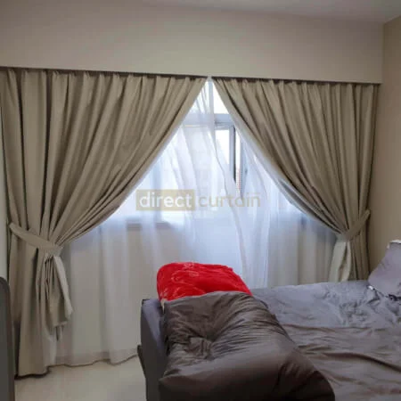 Blackout Curtain - Chevron Chiffon Grey White - HDB Buangkok