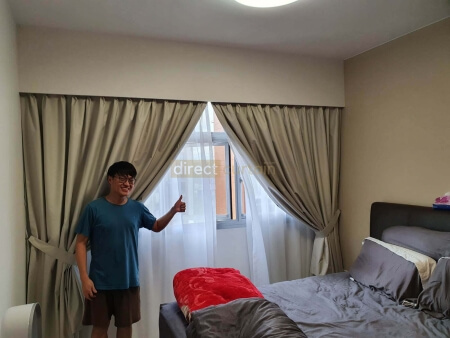 Blackout Curtain - Chevron Chiffon Grey White - HDB Buangkok Customer