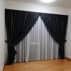 Dim-out Night Curtain – Stitch Pebble Grey layered with Day Sable white Curtain