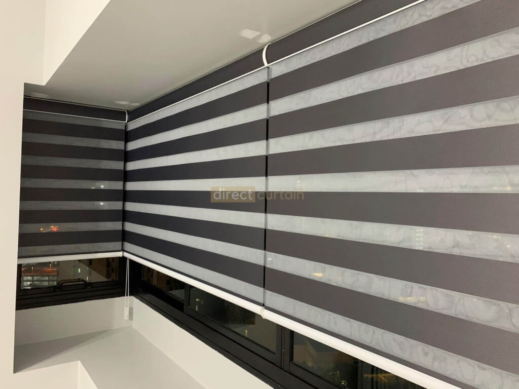 Korean Combi Zebra Blind – Blackout Charcoal Black - night view