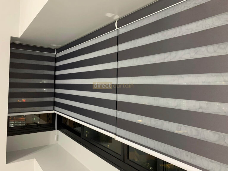 Korean Combi Zebra Blind – Blackout Charcoal Black - night view
