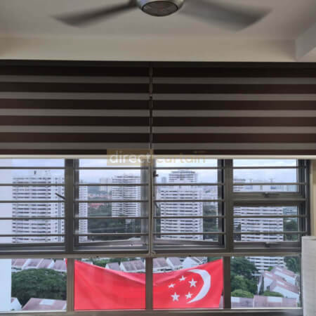Korean Combi Blind – Blackout Chocolate Brown rolled up