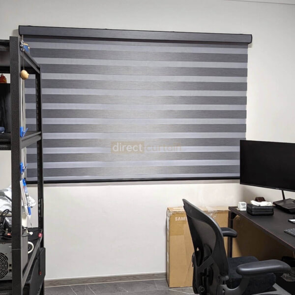 Korean Combi Blind – Blackout Oxford Night Grey in Study Room