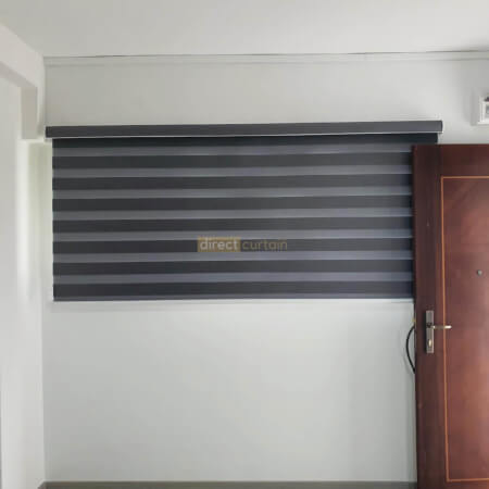 Korean Zebra Combi Blind – Blackout Oxford Grey in Living Room HDB