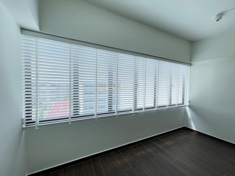 Stunning white venetian blinds with white nylon ladder tapes