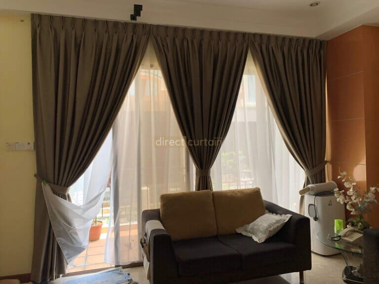 Dim-out Curtain – Designer Silky Grain Olive Green in Living Room