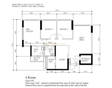 HDB 4 Room Type 1H Variant 1-Floorplan